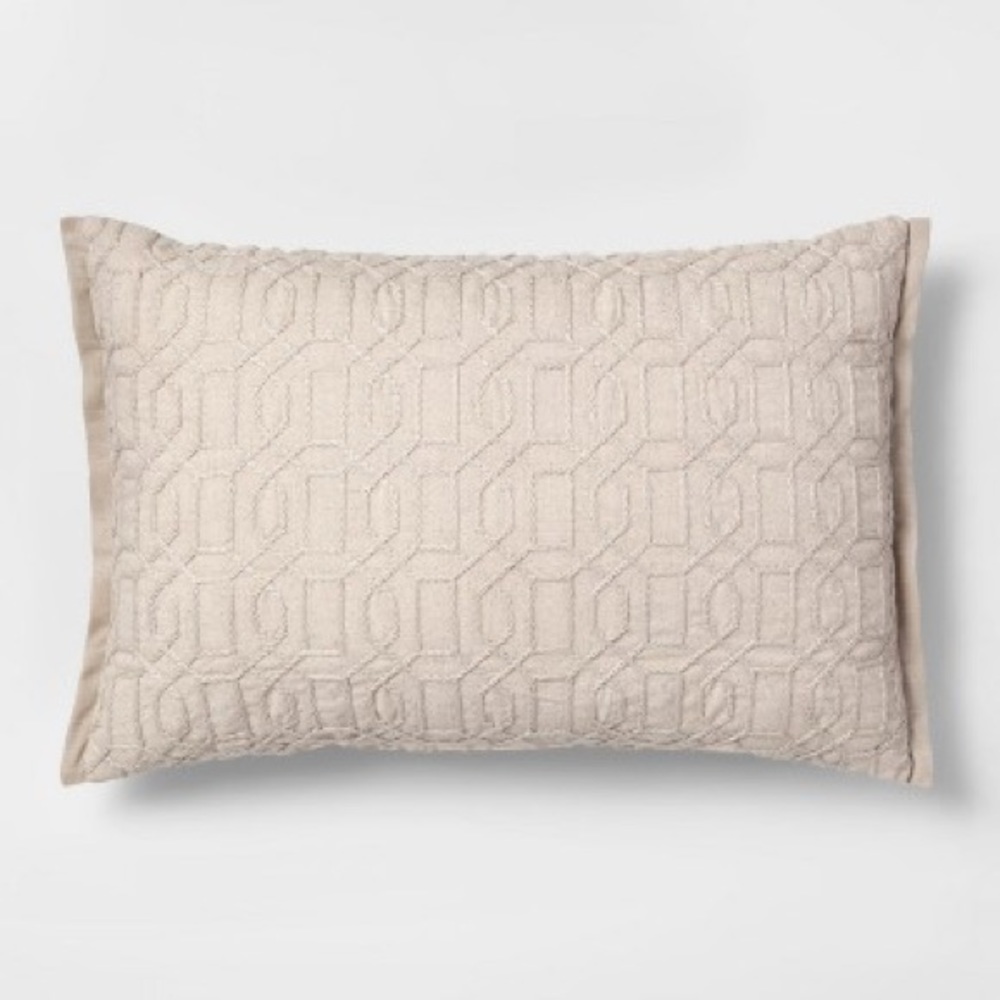 Threshold Embroidered Throw Pillow 14x20- Natural